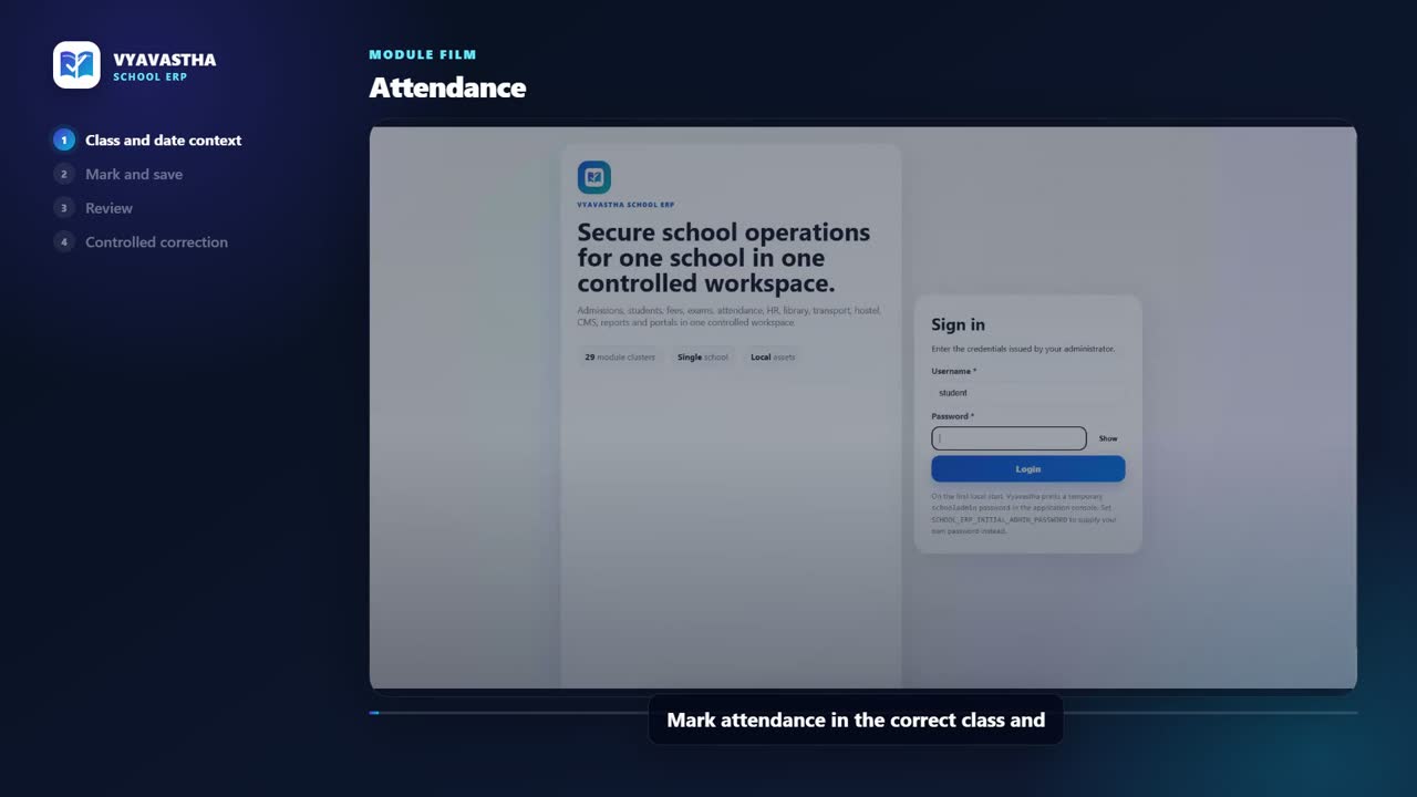 Vyavastha Attendance interface