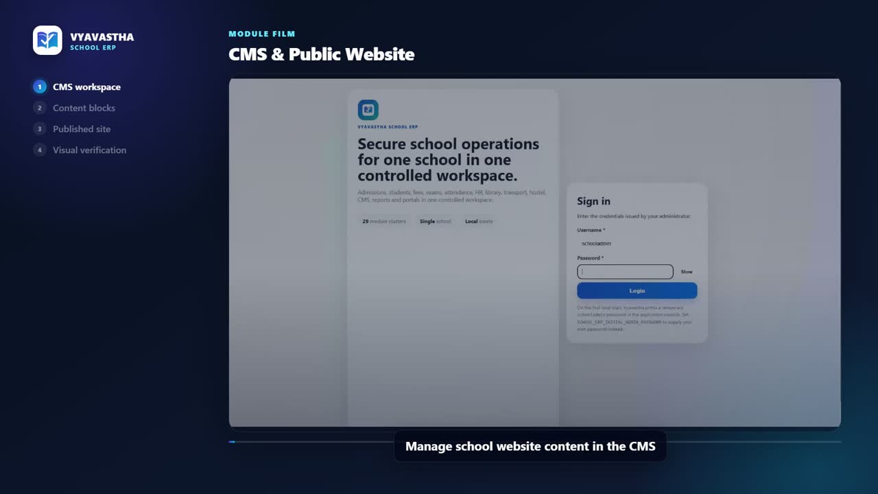 Vyavastha CMS and Public Website interface