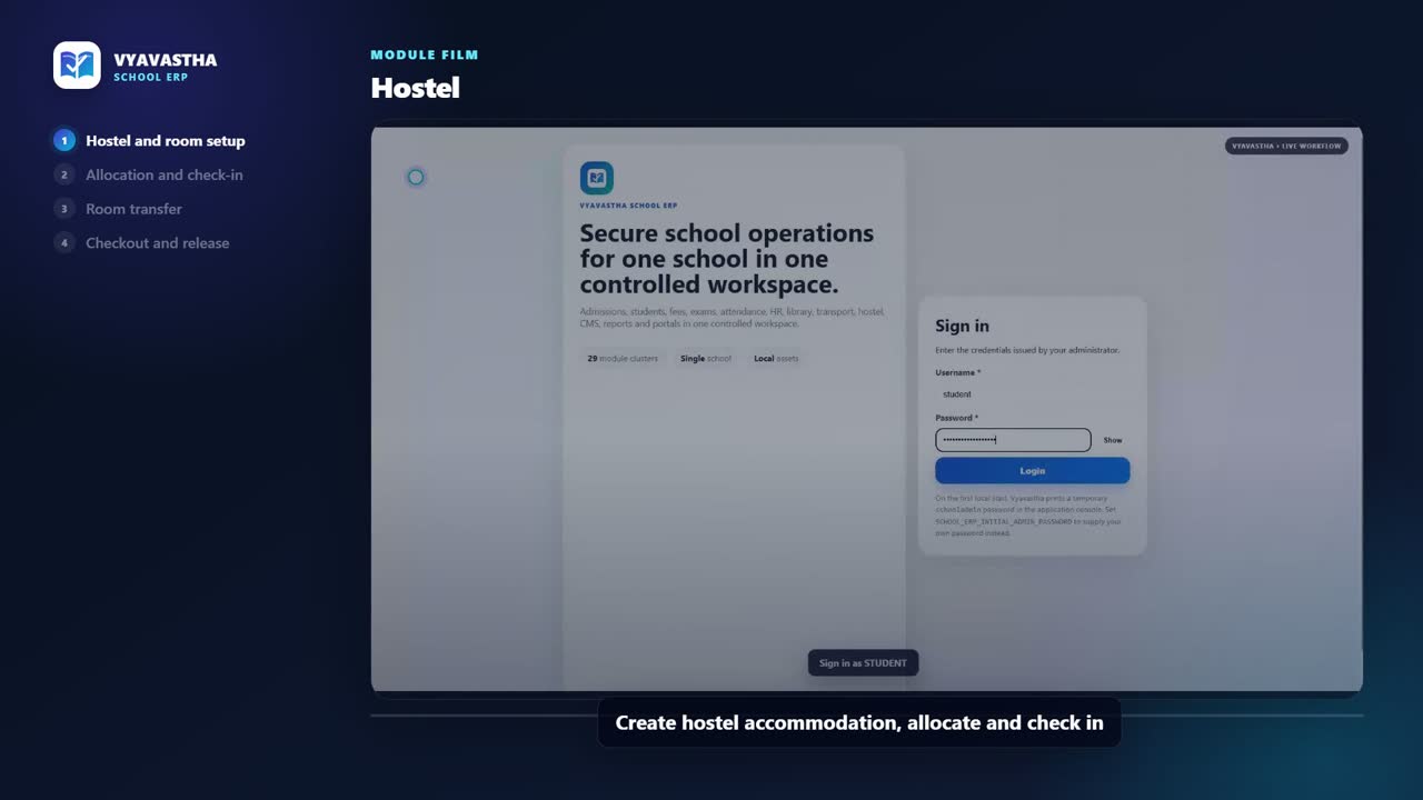 Vyavastha Hostel interface