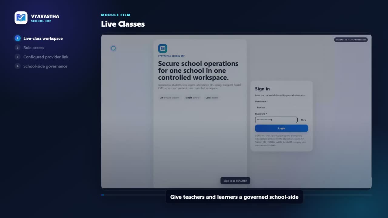 Vyavastha Live Classes interface