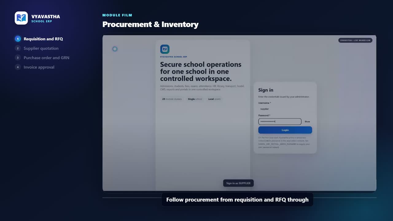 Vyavastha Procurement and Inventory interface